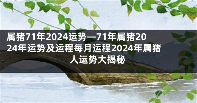 属猪71年2024运势—71年属猪2024年运势及运程每月运程2024年属猪人运势大揭秘