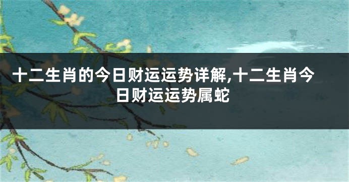 十二生肖的今日财运运势详解,十二生肖今日财运运势属蛇