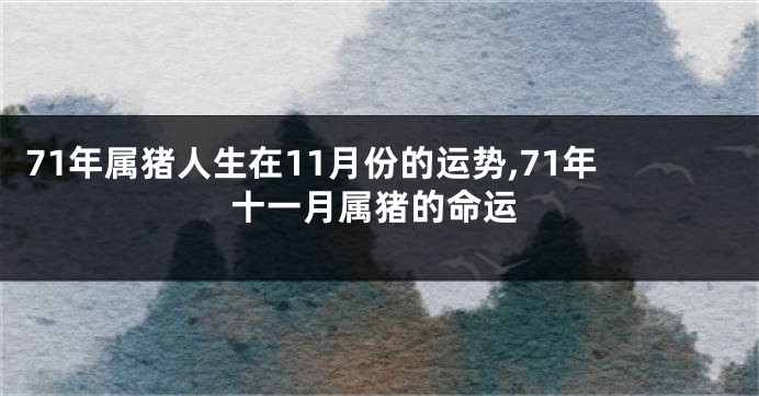 71年属猪人生在11月份的运势,71年十一月属猪的命运