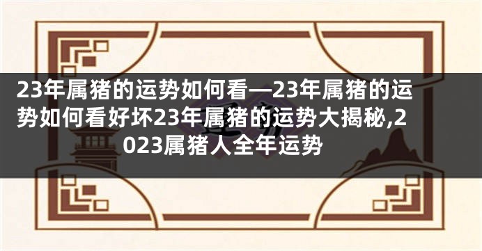 23年属猪的运势如何看—23年属猪的运势如何看好坏23年属猪的运势大揭秘,2023属猪人全年运势