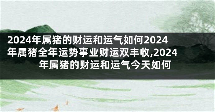 2024年属猪的财运和运气如何2024年属猪全年运势事业财运双丰收,2024年属猪的财运和运气今天如何