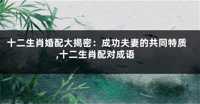 十二生肖婚配大揭密：成功夫妻的共同特质,十二生肖配对成语