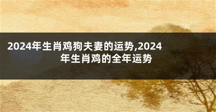 2024年生肖鸡狗夫妻的运势,2024年生肖鸡的全年运势