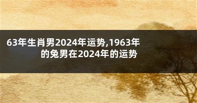 63年生肖男2024年运势,1963年的兔男在2024年的运势