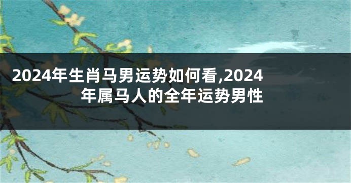 2024年生肖马男运势如何看,2024年属马人的全年运势男性