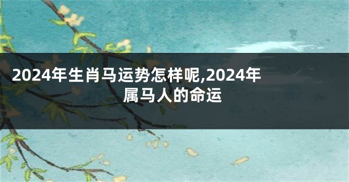 2024年生肖马运势怎样呢,2024年属马人的命运