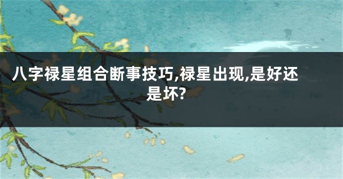 八字禄星组合断事技巧,禄星出现,是好还是坏?