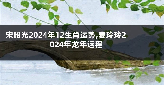 宋昭光2024年12生肖运势,麦玲玲2024年龙年运程