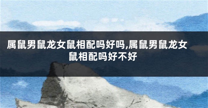 属鼠男鼠龙女鼠相配吗好吗,属鼠男鼠龙女鼠相配吗好不好