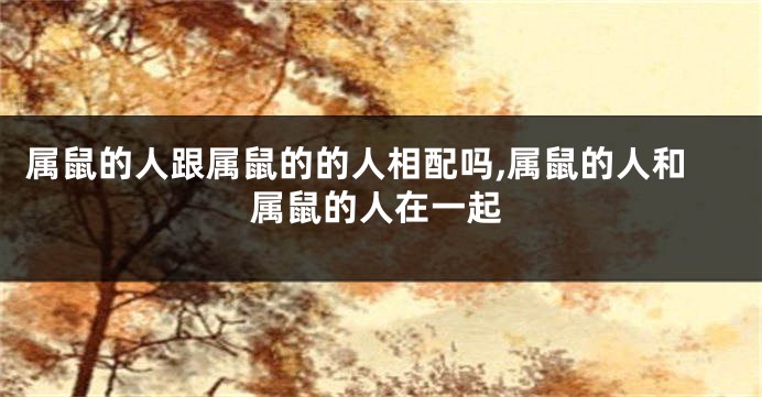 属鼠的人跟属鼠的的人相配吗,属鼠的人和属鼠的人在一起