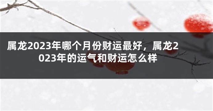 属龙2023年哪个月份财运最好，属龙2023年的运气和财运怎么样