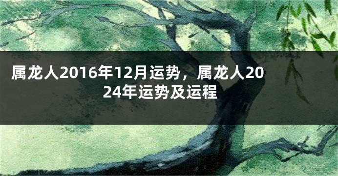 属龙人2016年12月运势，属龙人2024年运势及运程