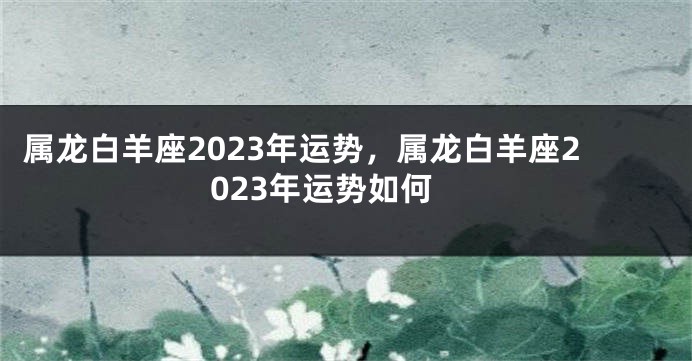 属龙白羊座2023年运势，属龙白羊座2023年运势如何