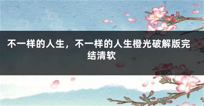 不一样的人生，不一样的人生橙光破解版完结清软