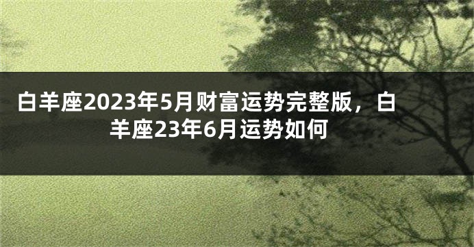 白羊座2023年5月财富运势完整版，白羊座23年6月运势如何