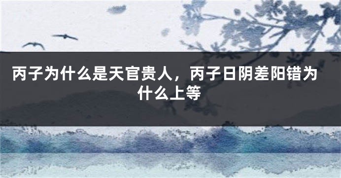 丙子为什么是天官贵人，丙子日阴差阳错为什么上等