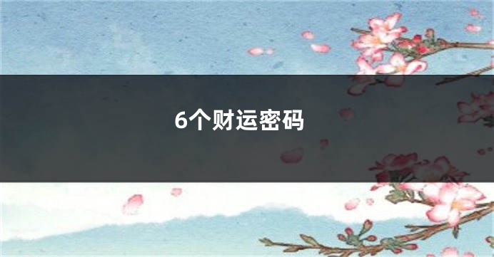 6个财运密码
