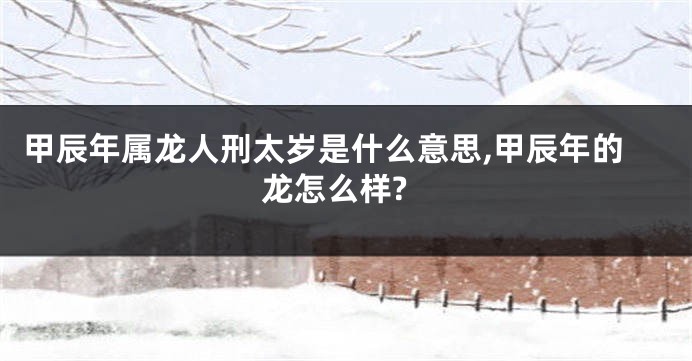 甲辰年属龙人刑太岁是什么意思,甲辰年的龙怎么样?