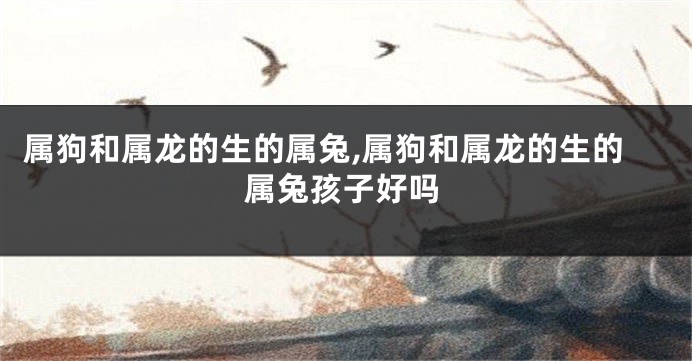 属狗和属龙的生的属兔,属狗和属龙的生的属兔孩子好吗