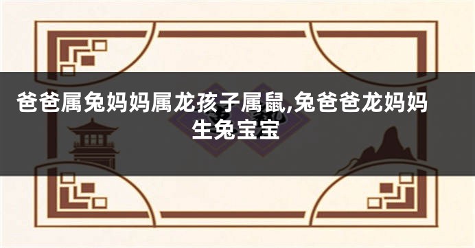 爸爸属兔妈妈属龙孩子属鼠,兔爸爸龙妈妈生兔宝宝
