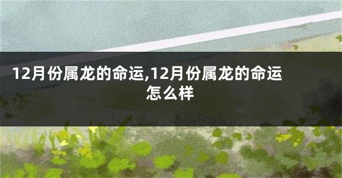 12月份属龙的命运,12月份属龙的命运怎么样