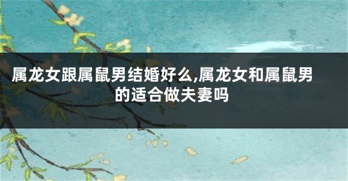 属龙女跟属鼠男结婚好么,属龙女和属鼠男的适合做夫妻吗