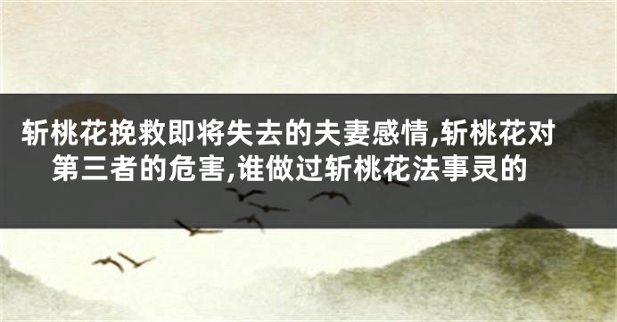 斩桃花挽救即将失去的夫妻感情,斩桃花对第三者的危害,谁做过斩桃花法事灵的