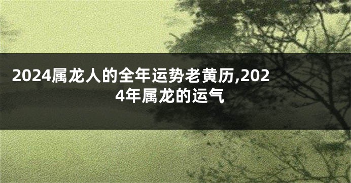2024属龙人的全年运势老黄历,2024年属龙的运气