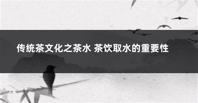 传统茶文化之茶水 茶饮取水的重要性