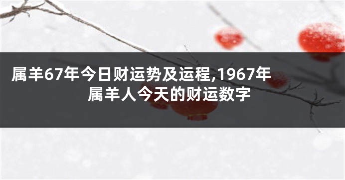 属羊67年今日财运势及运程,1967年属羊人今天的财运数字