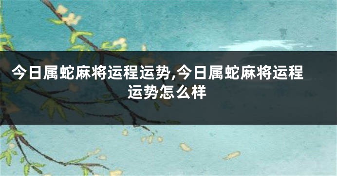 今日属蛇麻将运程运势,今日属蛇麻将运程运势怎么样