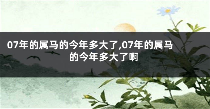 07年的属马的今年多大了,07年的属马的今年多大了啊
