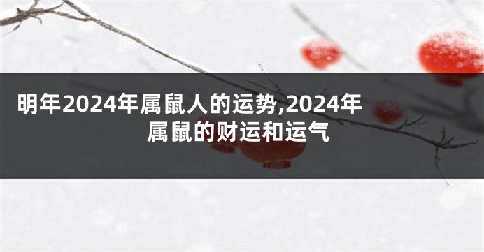 明年2024年属鼠人的运势,2024年属鼠的财运和运气