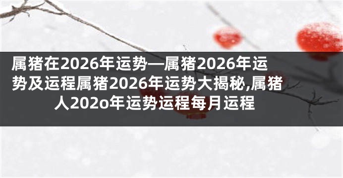 属猪在2026年运势—属猪2026年运势及运程属猪2026年运势大揭秘,属猪人202o年运势运程每月运程