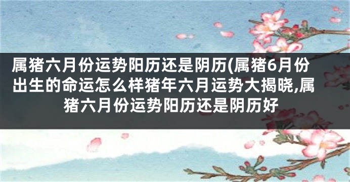 属猪六月份运势阳历还是阴历(属猪6月份出生的命运怎么样猪年六月运势大揭晓,属猪六月份运势阳历还是阴历好